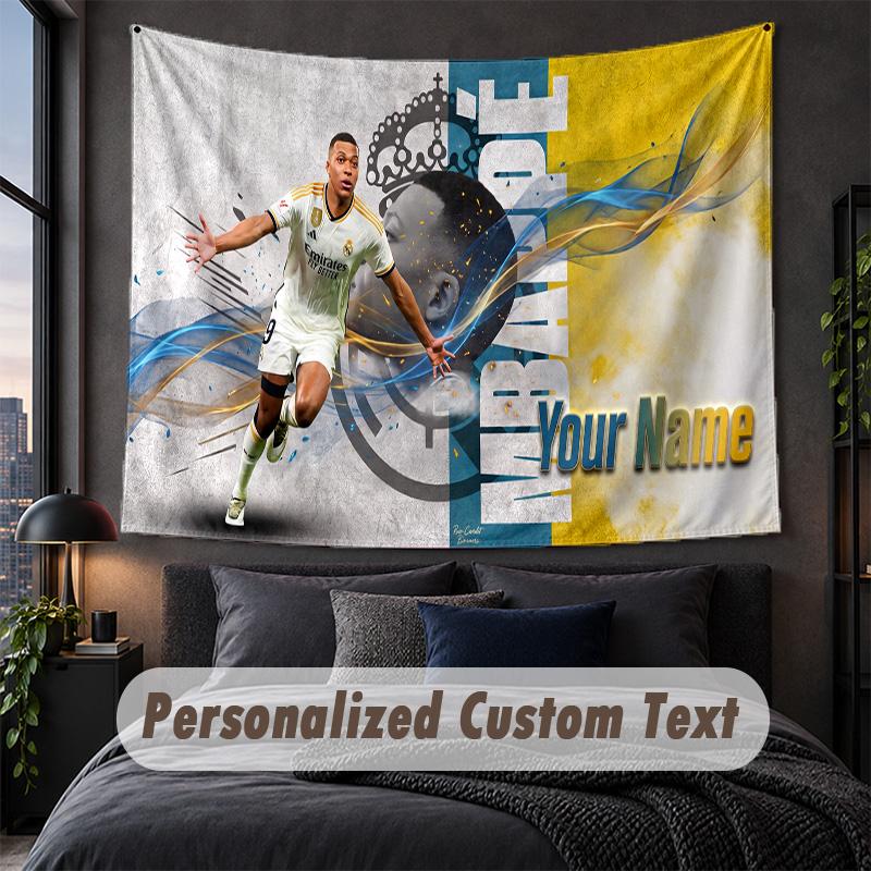 Custom Name Text Tapestry,Kylian Mbappe Decorative Wall Hanging, Background Tapestry For Home Bedroom