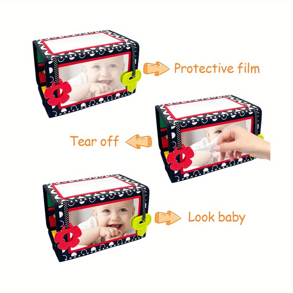 Foldable Baby Floor Mirror Soft Fabric Play Mat Double Sided Tummy Time Activity Mirror for Infant Development and Sensory Stimulation