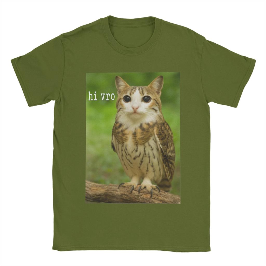 Men Meowl Cat Owl Hi Vro Funny Internet Meme T Shirt 100 Cotton Tops Vintage Short Sleeve O Neck Tees Plus Size TShirts