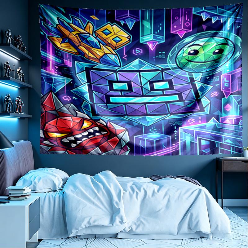 Geometry Dash Print Tapestry, Lightweight Wall Hanging, for Bedroom, Dorm, Living Room, Home Art Decor, Birthday Christmas Gift for Friends