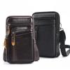 Herren Echte Leder Handy Tasche Crossbody, Vintage Kleine Umhängetasche, Kompakte Hüfttasche mit Reißverschlussfächern, Outdoor Reise Tasche