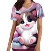 Clinical Uniform Cute Cat Cartoon Print Fashion Short Sleeve Casual V-Neck Vet Medical Clothes Women's T-shirts
