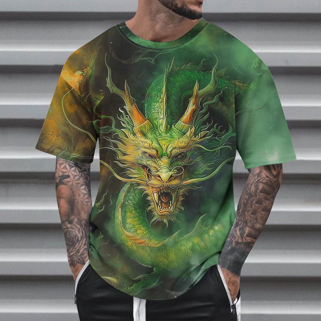 Animal  Dragon Pattern 3D Print Round Neck Short Sleeve Men's T-shirts Oversized Harajuku Tops