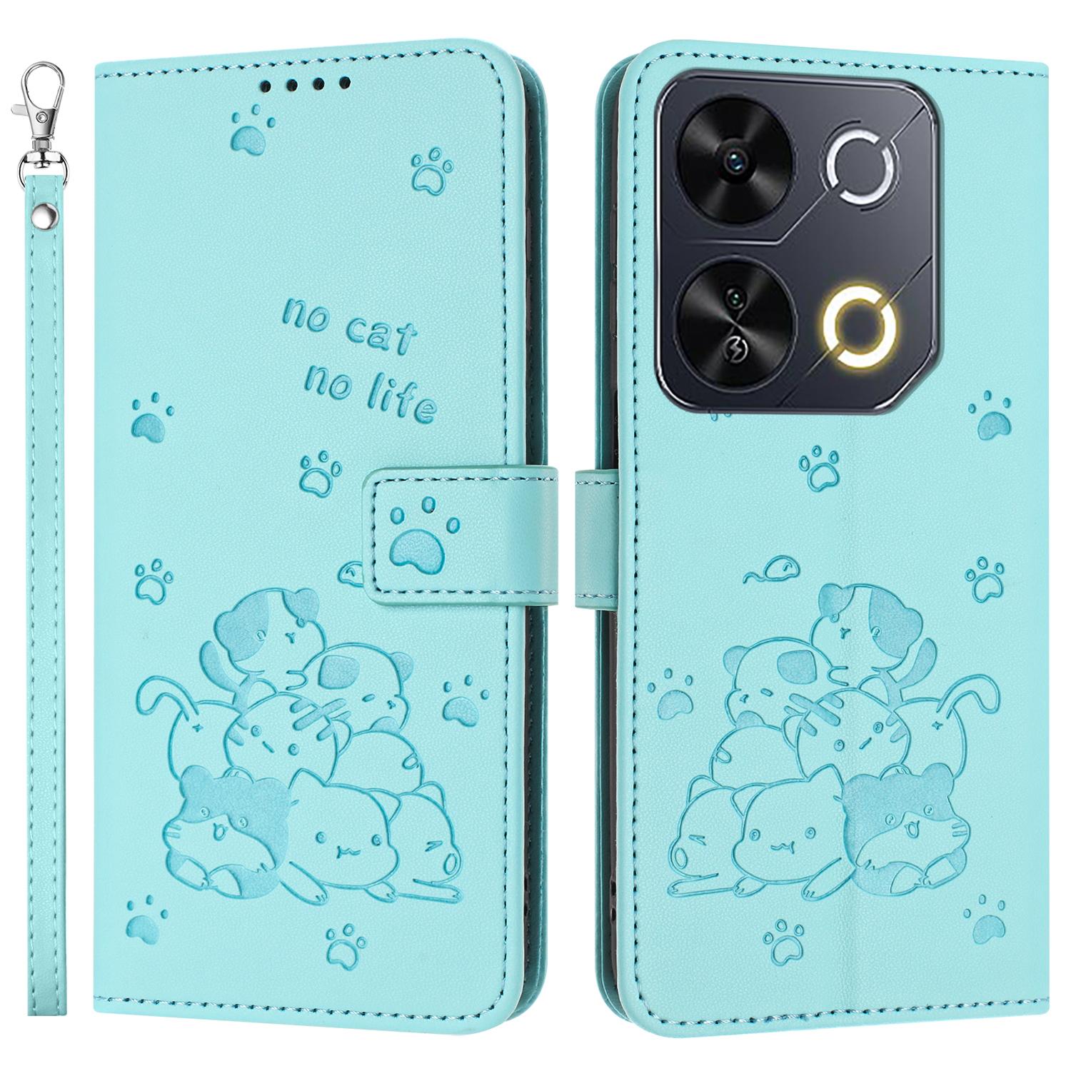 

For itel P65 P671L Case with Strap Cats Imprint Leather Wallet Phone Cover D