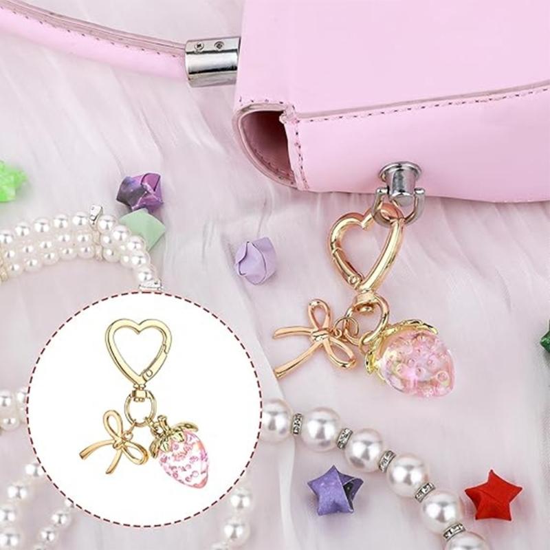 Handmade Strawberry Bowknot Keychain for Women and Girls Featuring Sturdy Alloy Material and Bright Colors