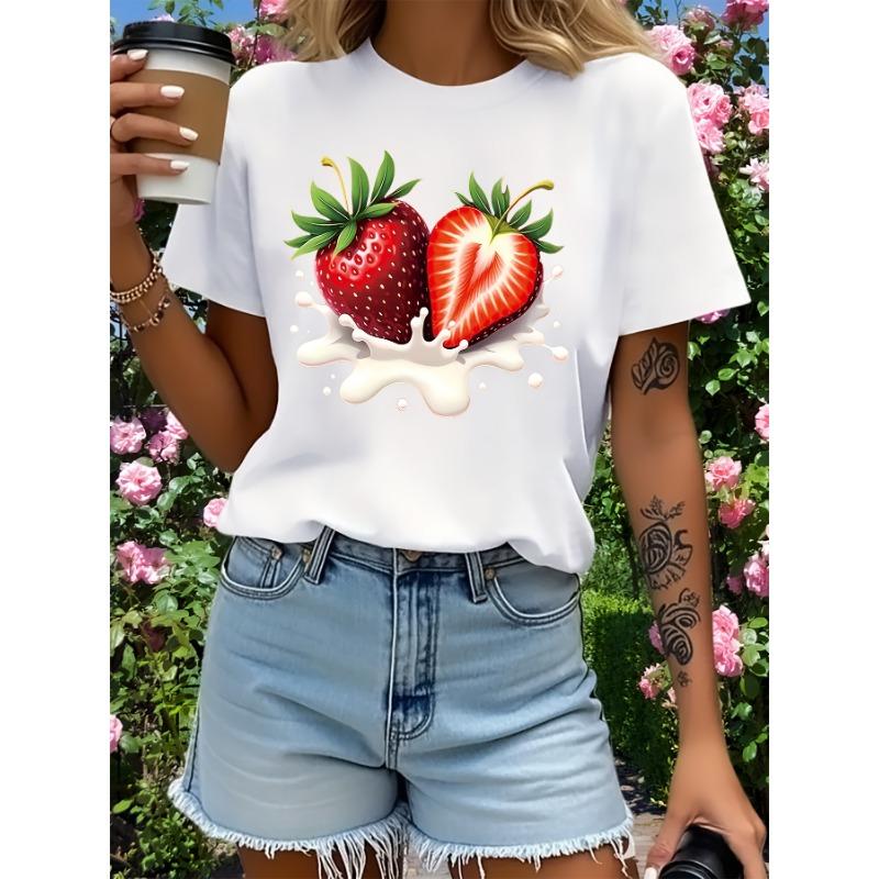 T-shirt a maniche corte con fantasia di gelato alla fragola rossa in tessuto confortevole