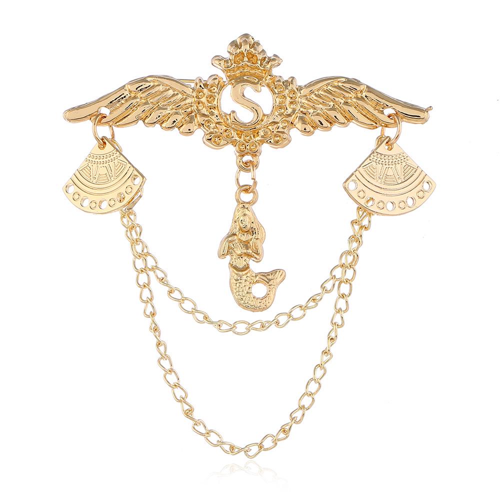 

Европейско-американская ретро брошь - темно-синяя корона и кисточка, значок с крыльями любви для мужчин и женщин