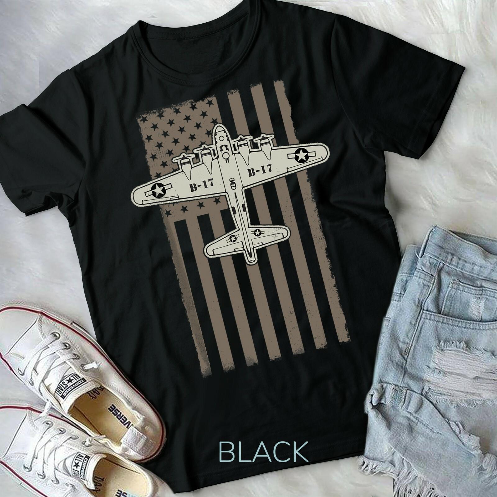 B17 Bomber WW2 Plane Aircraft USA Flag Veteran Pilot Gift Unisex Youth T-shirt L