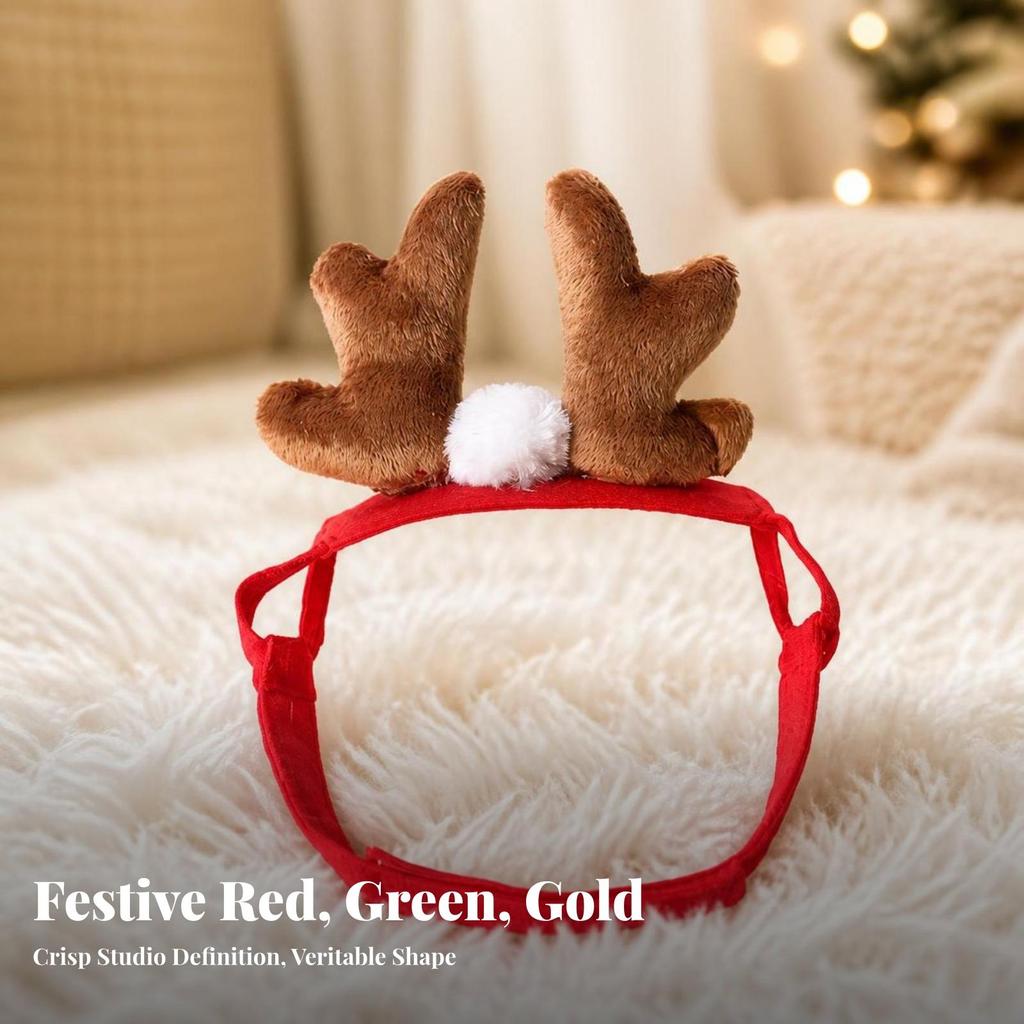 Pet Headband with Antlers Festive Headwear Soft for Pets