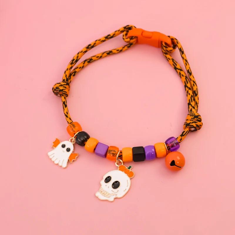 Cat and Dog Colorful Bead Necklace Halloween Funny Pumpkin Party Pet Accessories