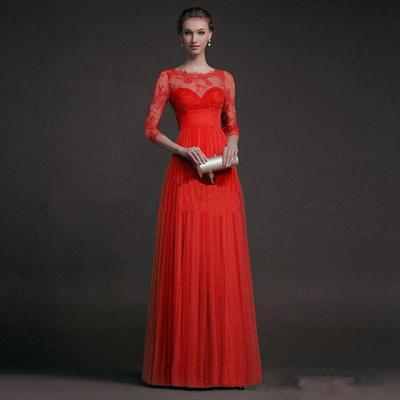 Autumn Women's Long-sleeved Lace See-through Dress Evening Dress