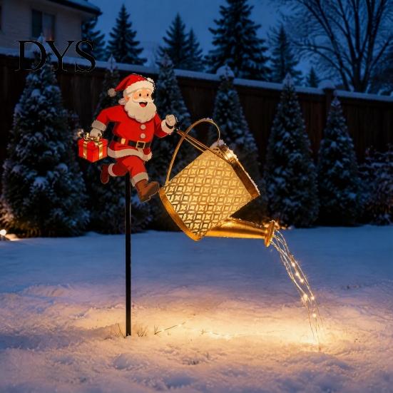 Automatische An/Aus-Terrassendekorationen Solarbetriebene Gartenleuchten, Weihnachtsmann Gießkannen-Spießlicht Energiesparende Hofdekoration für Außenwege