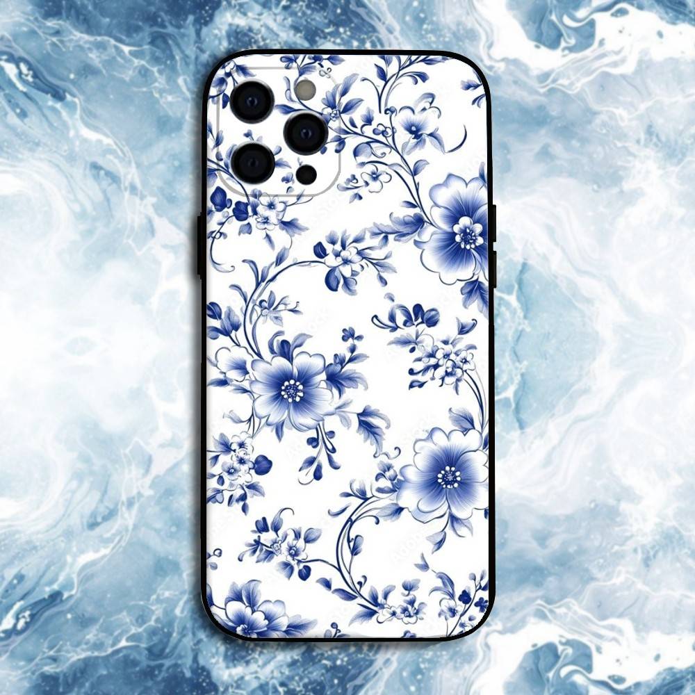 

Сине-белый фарфоровый узор Чехол для телефона Для iPhone17,16,15,14,13,12,11 Plus,Pro Max, Мягкий силиконовый Черный чехол iPhone17promax