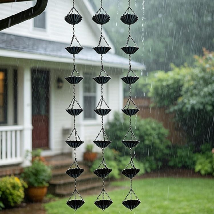 Catena per pluviali in ferro antiruggine con design a fiore, Catena per pioggia fai-da-te per un elegante scarico del tetto e atmosfera da giardino