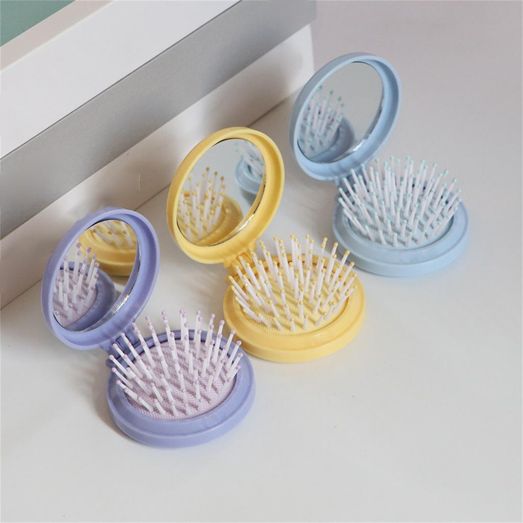 Folding Portable Small Comb With Makeup Mirror DIY Cushion Head Massage Comb Mirror