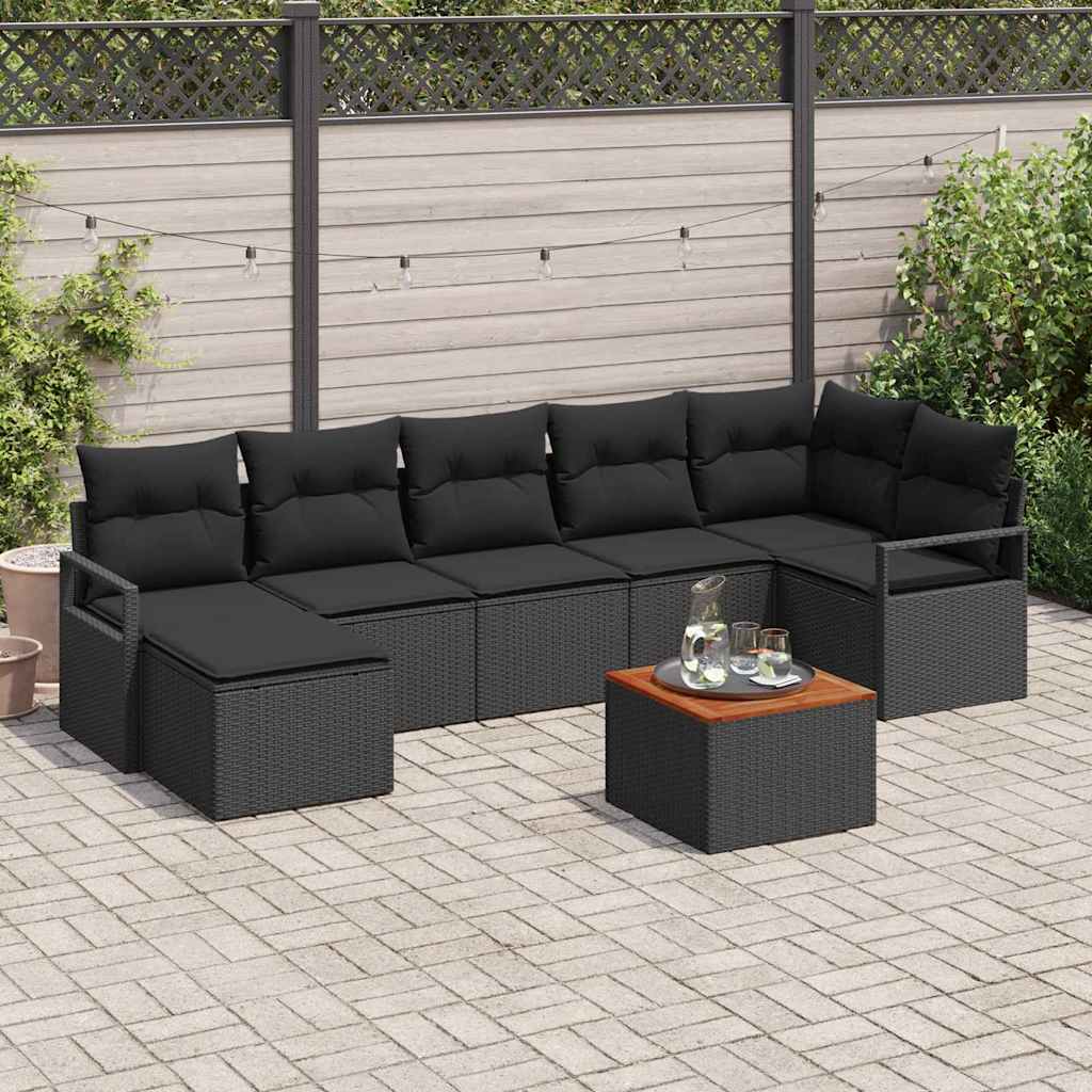 8 Piece Garden Sofa Set with Cushions Black Poly Rattan