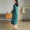 Women Summer Casual Dress Vintage V Neck Solid Color Loose Female Cotton Linen Long Dresses