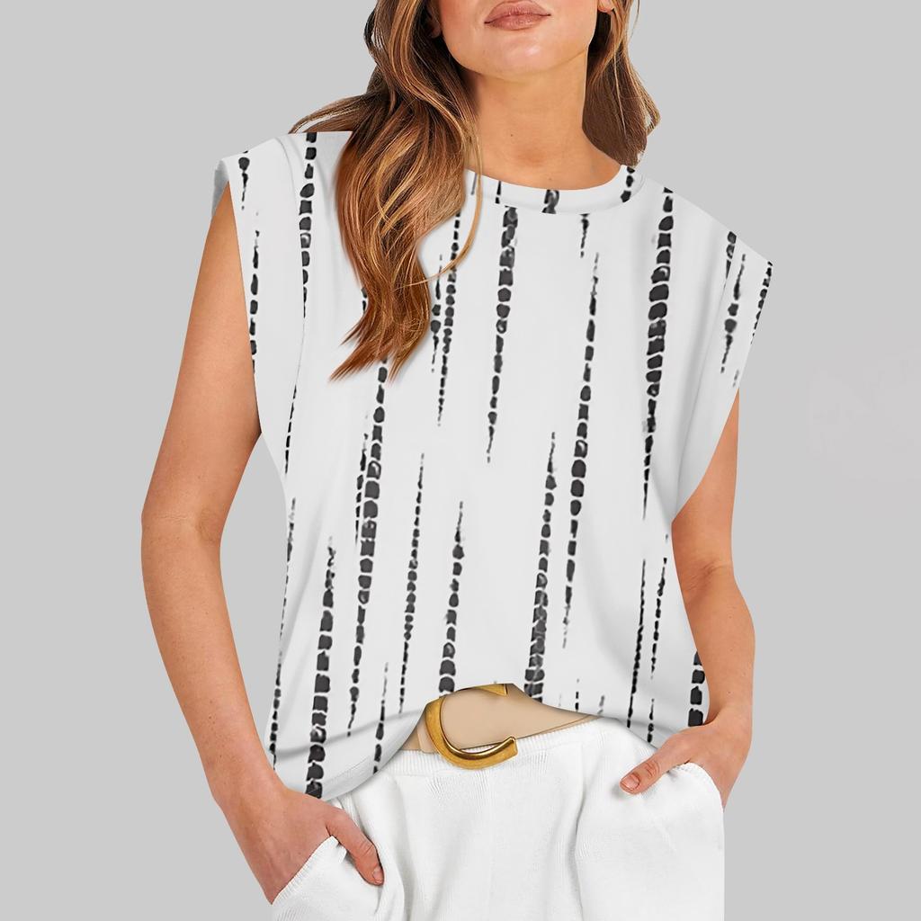 Ärmelloses Sommer-Oberteil mit Rundhalsausschnitt und Aufdruck für Damen, lässig, trendig, Basic, trendig, süßes T-Shirt mit Flügelärmeln