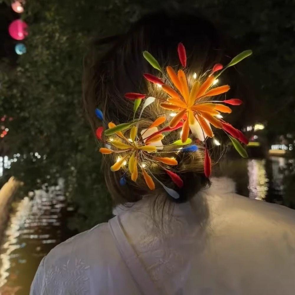 Handmade Glow Color Strip Hair Clip Lighting Personality Hair Accessories Blue Color Dazzling Flower Styling Hair Clip
