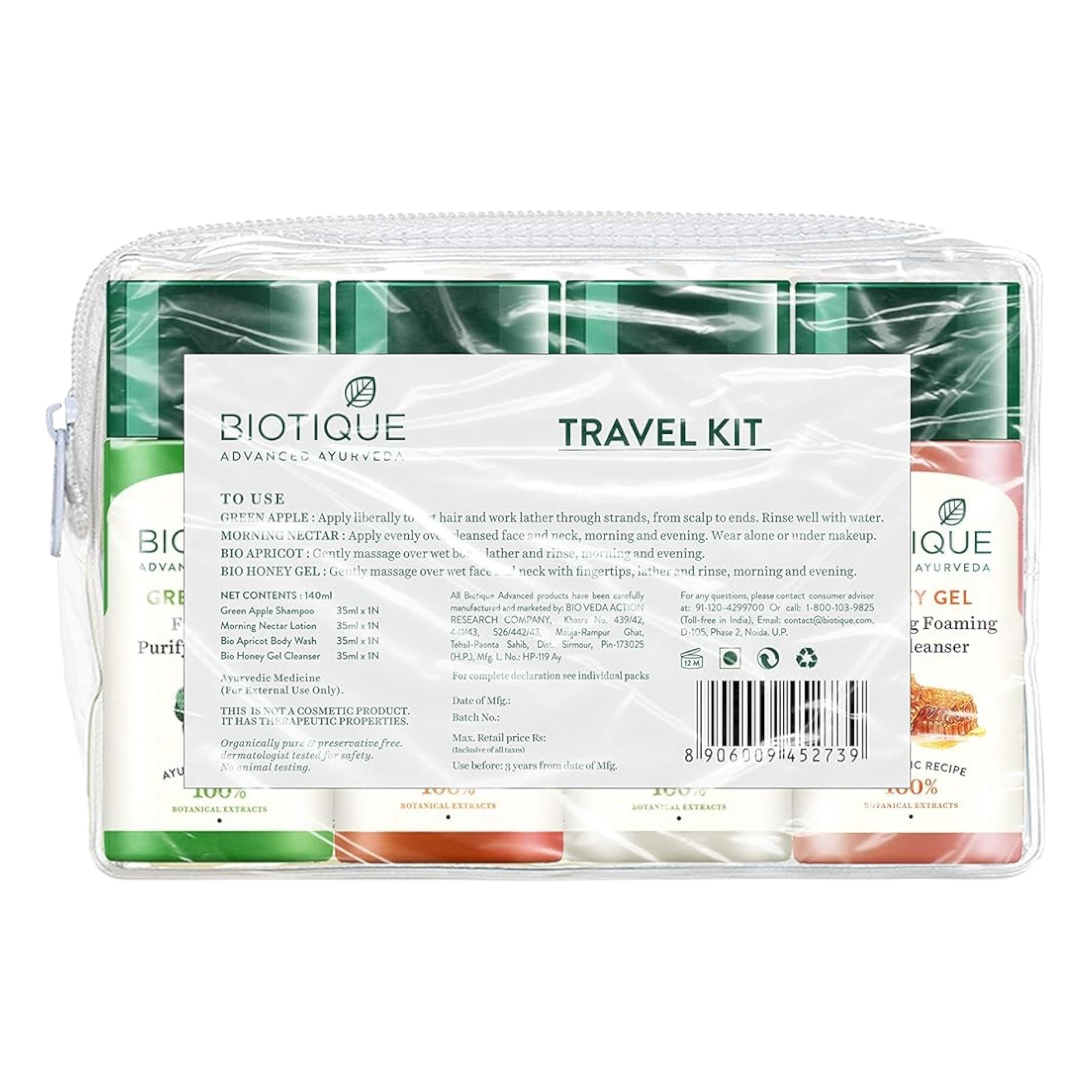 

Biotique Шампунь Зеленое Яблоко 35 мл + Лосьон Утренний Нектар 35 мл + Гель для душа Абрикос 35 мл + Медовый гель для умывания 35 мл Дорожный набор