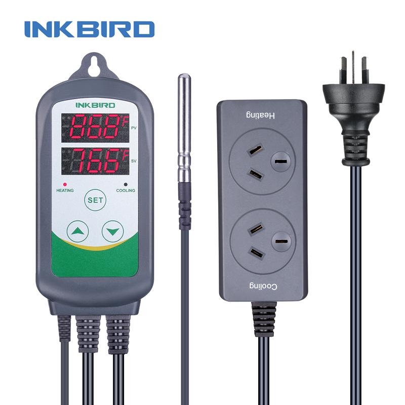 INKBIRD Digitální regulátor teploty Termostat ITC-308 AC 110-220V Zásuvka Termostat Nástroj pro řízení ohřevu/chlazení Senzor