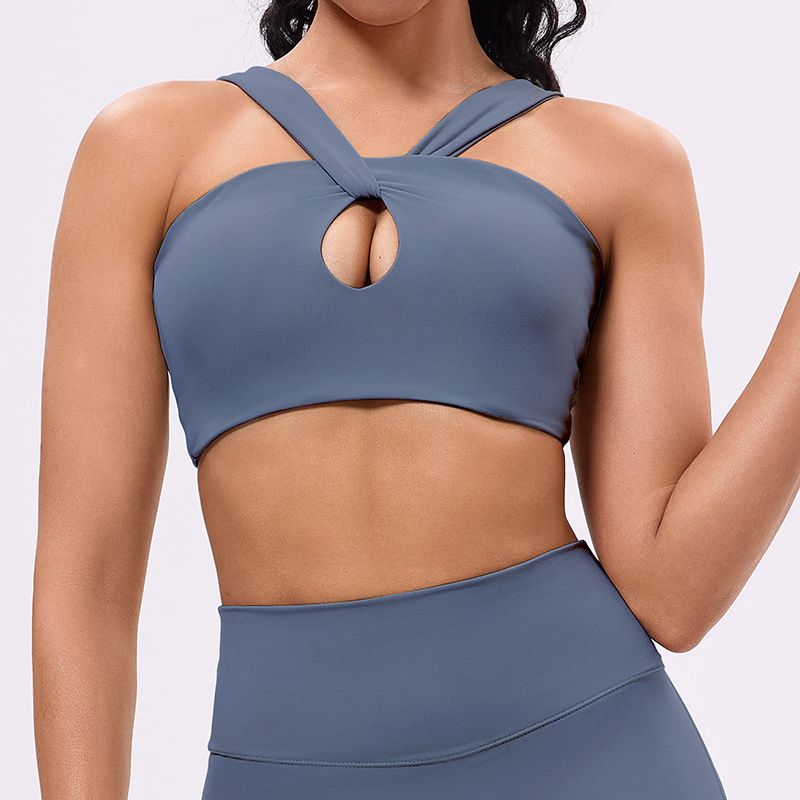 

2025 European and American Beauty Back Yoga Clothes Sexy Sports Bra Running Fitness Underwear Cloud Sense Double-Shoulder Strap Vest Shockproof Gray Blue(Bra) S