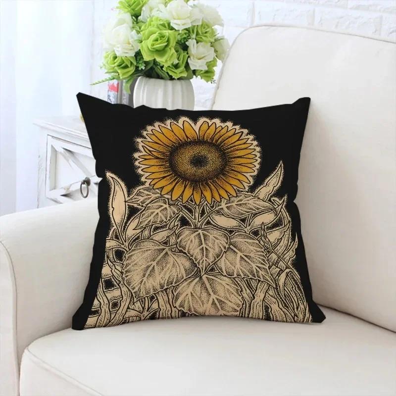 Față de pernă decorativă de lux pentru casă, pentru mașină, sufragerie, canapea, cu model Fata cu floarea-soarelui