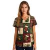 Women's Christmas Uniform V-Neck Short Sleeve Work Top for Caregiver