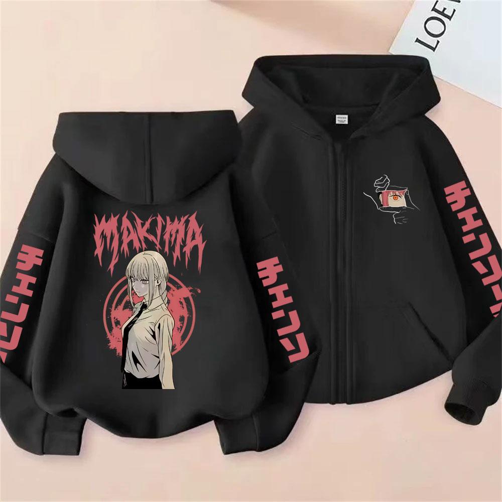 Anime Chaaw Man Makima Merch Zipper Hoodie Men Women Manga Casual Oversized Zip Up Jacket Coat Male Fashion Vintage Hoodies