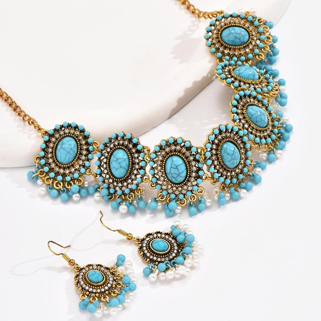 Pearl Drop Bohemian Ethnic Style Necklace and Earrings Set