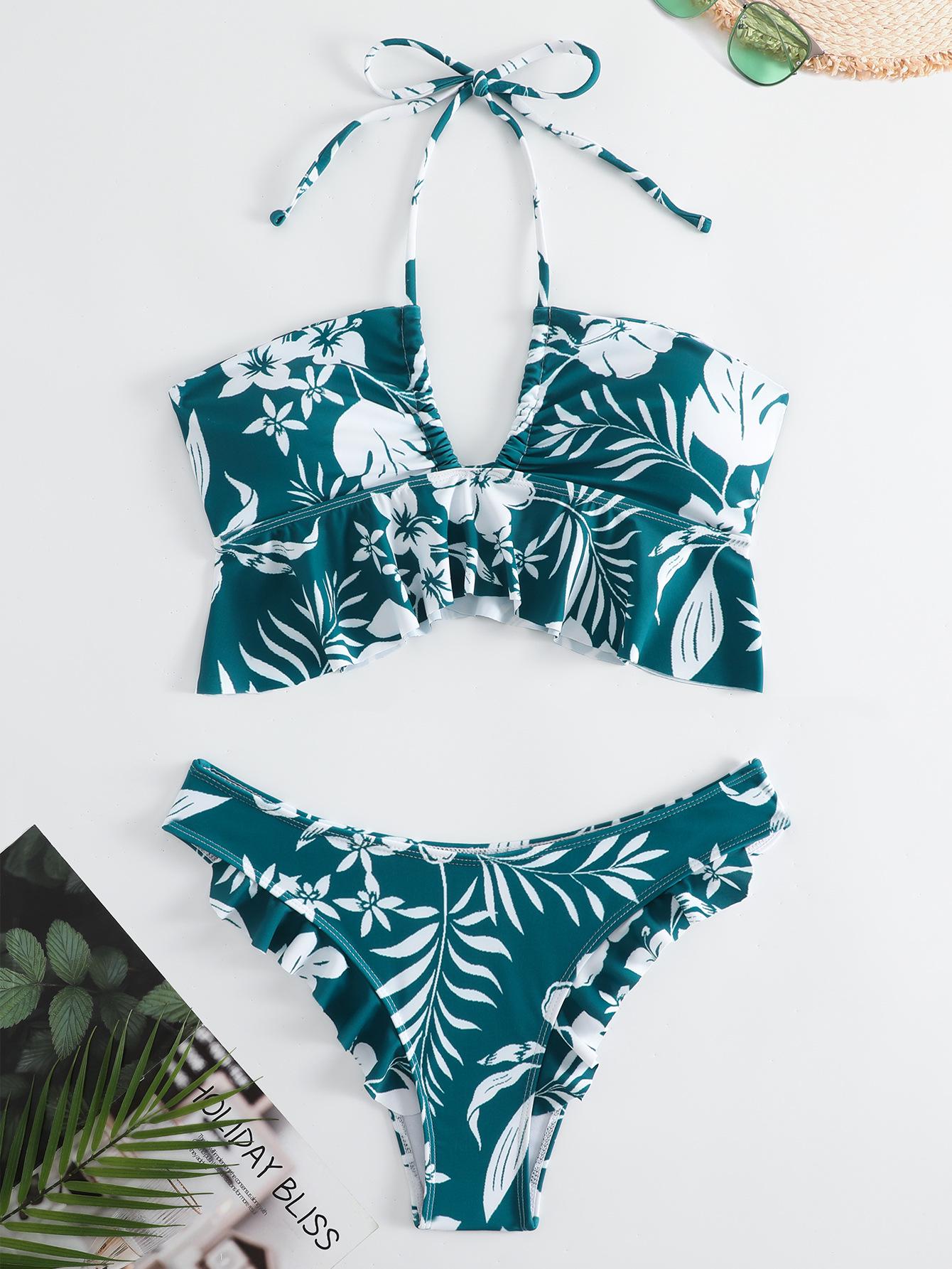 

Женский сексуальный купальник бикини с принтом, глубоким V-образным вырезом и завязками на шее Extra Large