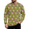 Men's Casual Loose Fit Long Sleeve Neck Tee with Christmas Print for Fall Winter