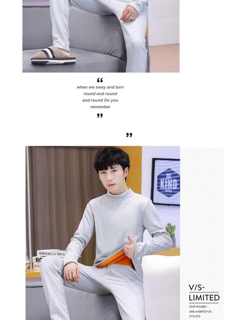 Men's Autumn/Winter Warm Fleece Pajama Set - Half-High Collar, Solid Color, Middle-Aged & Elderly