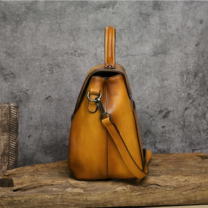 Johnature Rabbit Embossed Handbag Genuine Leather Retro Women Bag Versatile Real Cowhide Handmade Shoulder Bags