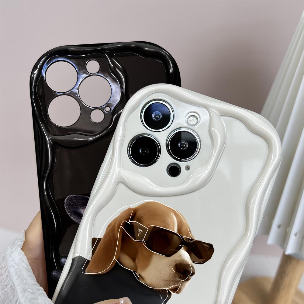 Cartoon Pattern Cream Texture Casing Wavy Edge Soft Silicone Cover Phone Case for IPhone Samsung Huawei Honor Xiaomi Redmi OPPO Realme Vivo Infinix