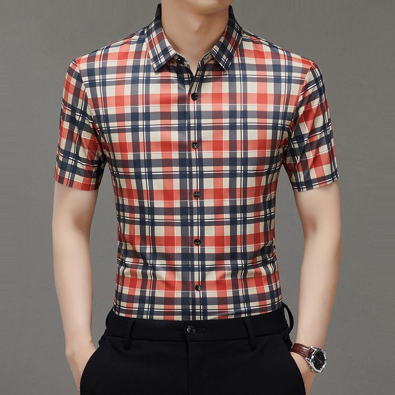 Summer Men s Short Sleeve Shirt Business Casual Top Wrinkle-Resistant M