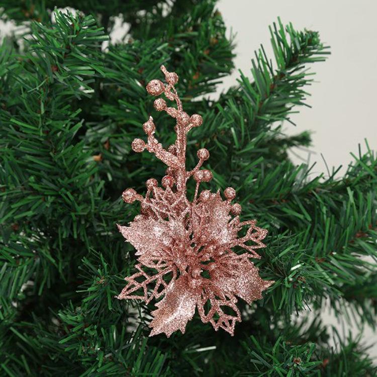 Multi-Color Christmas Flower Ornament with Fruit Skewer for Tree Decoration