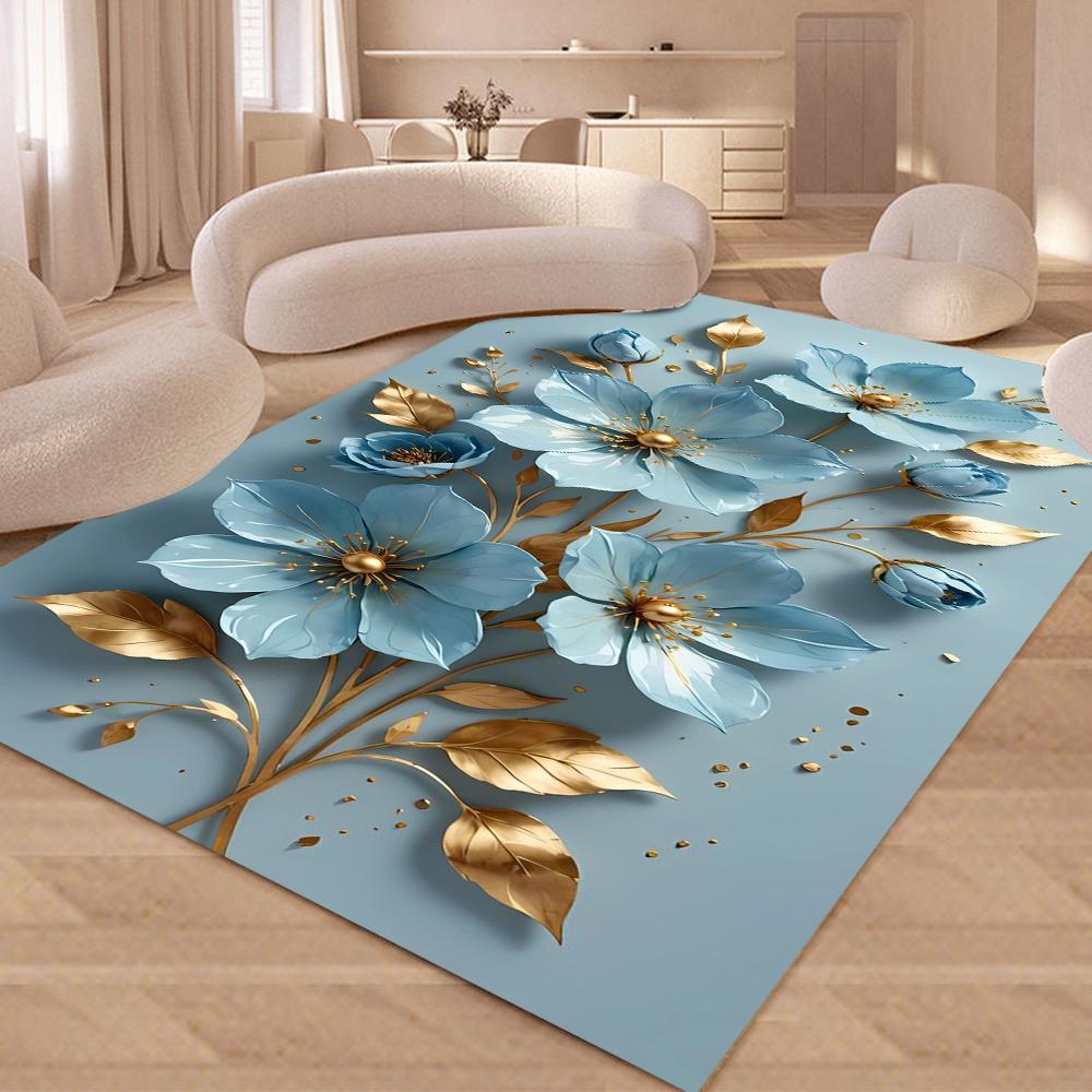 Tappeto di lusso con motivo floreale, tappetino antiscivolo con supporto in gomma, tappeto con gemma di diamante per la decorazione moderna della casa, tappetino 3D per soggiorno