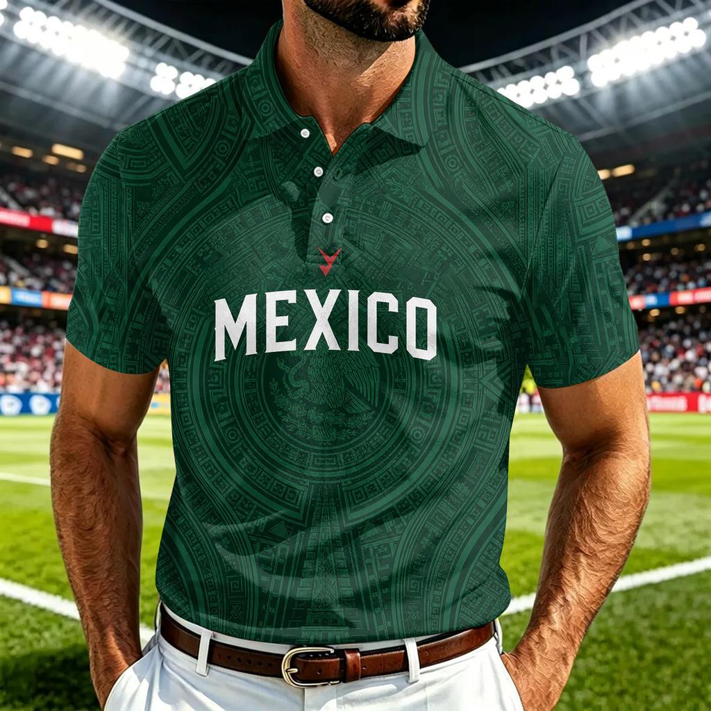 Men's Casual Short Sleeve Shirt with Mexico Print Quick Dry Lightweight Mesh Breathable for Summer Sports
