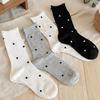 Women's Retro Polka Dot Gray Cotton Mid-Calf Socks - Breathable, Rolled Hem, Ballet Style for Spring & Autumn