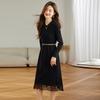 Lapel Lace Temperament Elegant Knitted Dress Women's Autumn and Winter New with Coat Inside with Long Sweater Skirt