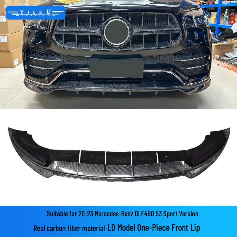 Compatible Mercedes-Benz GLE450/53 (20-23) LD Style Carbon Fiber Kit: Front & Rear Lip, Hood, Tail Top Spoiler, Grille