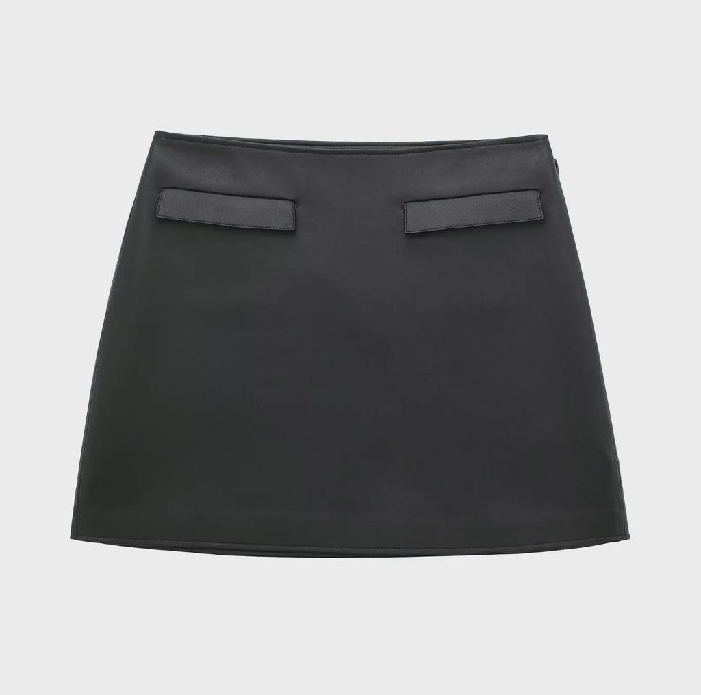 Women's Black PU Leather Jacket & Skirt Set - Spring Collection