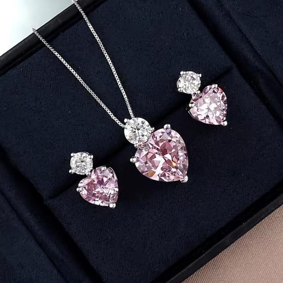 Yousheng Rhinestone Heart Jewelry Set Faux Diamond Necklace And Earrings Set Sparkling Heart Pendant Wedding Jewelry for Bride Bridesmaid Anniversary