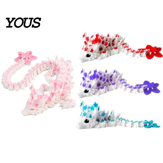 Blumen Drachen Figur 3D Gedruckt Kirschblüten Spielzeug, Gelenkige Figur, Schreibtisch Dekoration Bewegliche Gelenke Mythisches Kreaturen Modell für Schreibtisch