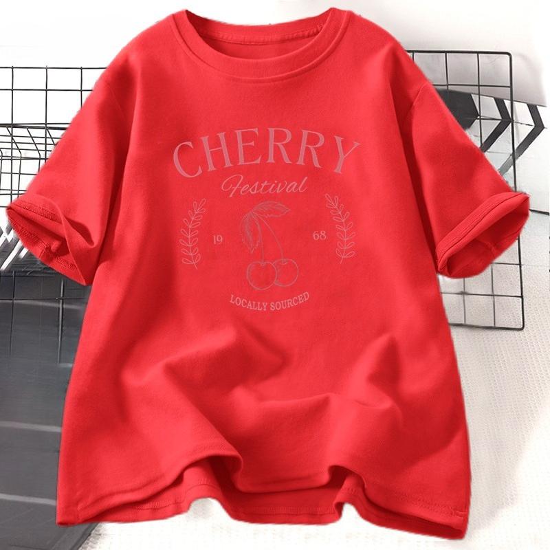 Cherry Vintage T Shirt WOMEN Cherry Festival TShirt Summer Fruit Graphic Tees Casual Cotton Short Sleeve Tshirt HighQuality