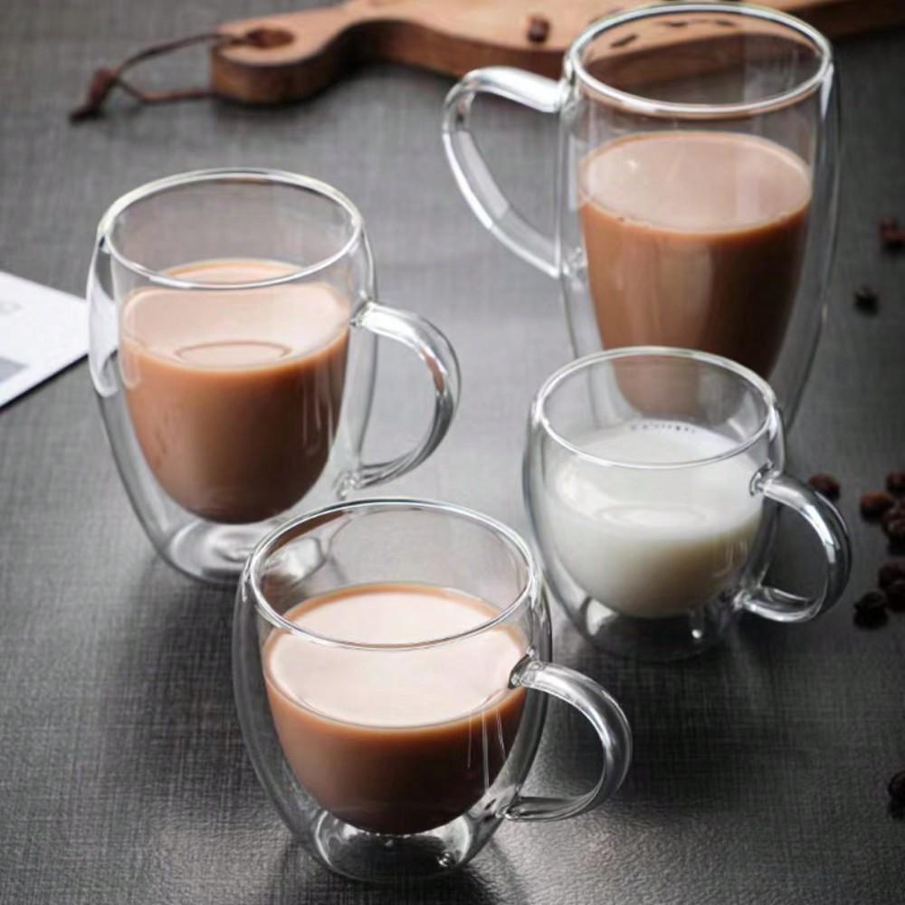 1PC Double Walled Glass Cups Handles Transparent Espresso Coffee Cups Milk Juice Coffee Minimalist Water Cups Drinkware Gifts