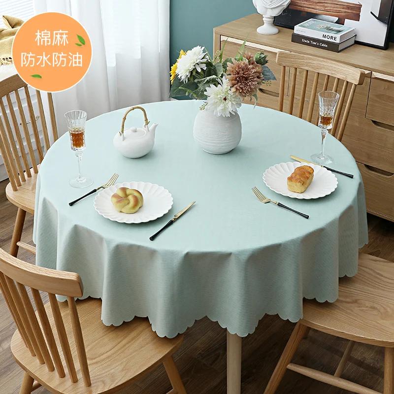 Proud Rose Waterproof Round Table Cloth PVC Oil-proof Table Cover European Household Round Plastic Dining Tablecloth Table Cover