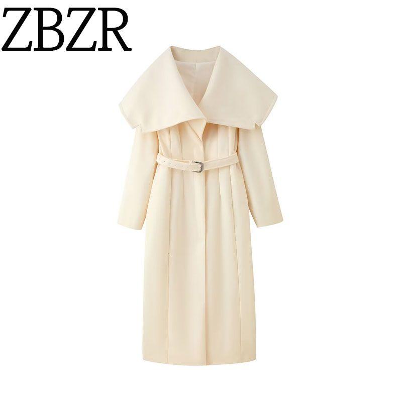 ZA Export New arrival women's clothing ZR Fashion Fall and winter Fashion Loose Easiest for match with belt lapel woolen coat