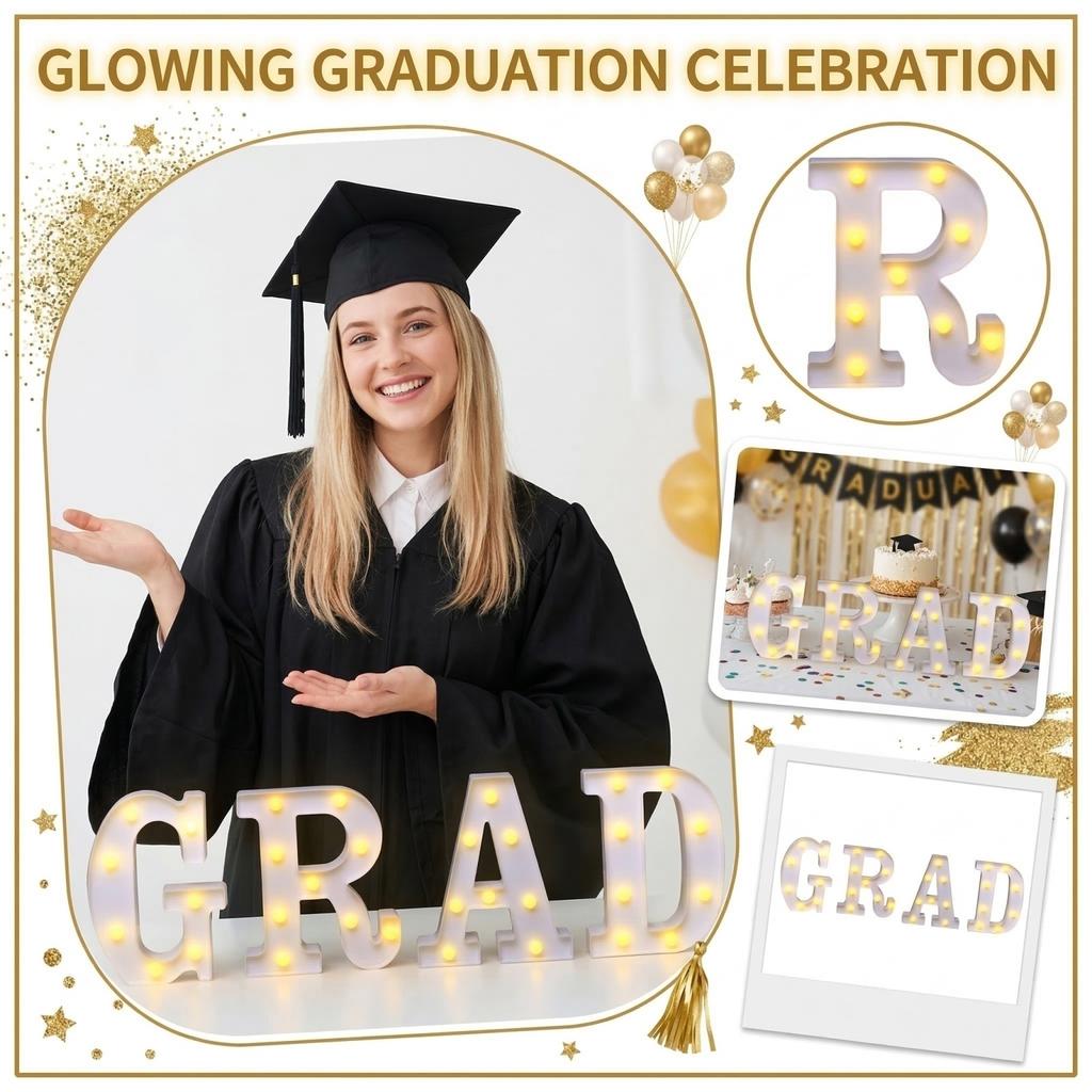 PROM 2026 Graduation Decor: 8 LED Light-Up Letters, Graduation Decorations For The Class Of 2026; Ideal For Preschool, High School, And College